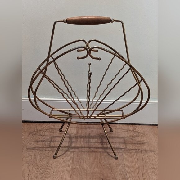 Vintage MCM Gold Wood Magazine Rack Stand Holder Organizer Mid Century - Picture 1 of 5